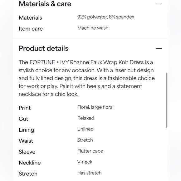 NWT Fortune + Ivy Roanne Faux Wrap Knit Dress - Navy Floral - Size 1X - Picture 5 of 8